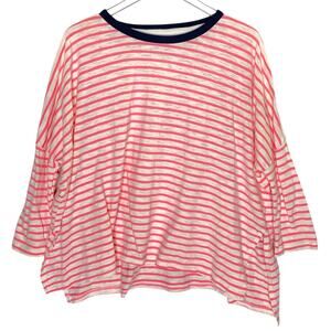 MerSea Catalina Slub Tee OS Pink Navy Ringer Oversized Cotton Blend Travel
